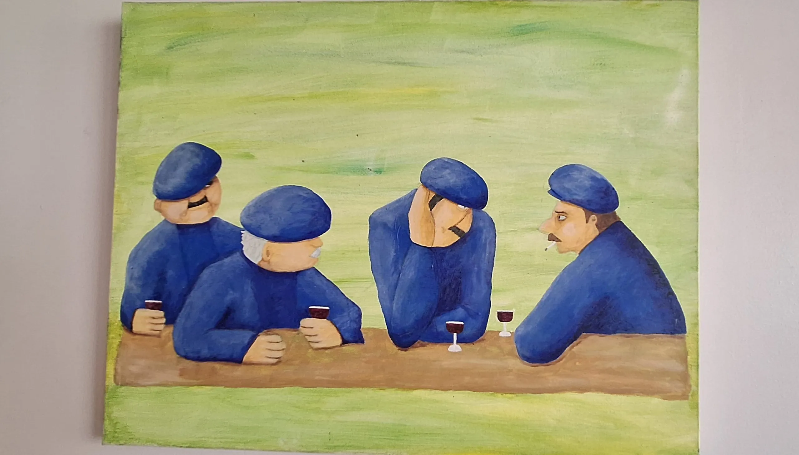 Attablés au comptoir, une toile de Denis Viollet.