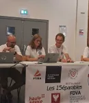 Fabrice Damour, le président, Christelle Favaron, la trésorière, Pierre Nazaire, le président d'honneur et Charlotte Barillot, la secrétaire du roller club rumillien.