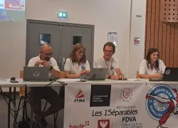 Fabrice Damour, le président, Christelle Favaron, la trésorière, Pierre Nazaire, le président d'honneur et Charlotte Barillot, la secrétaire du roller club rumillien.