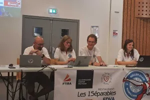 Fabrice Damour, le président, Christelle Favaron, la trésorière, Pierre Nazaire, le président d'honneur et Charlotte Barillot, la secrétaire du roller club rumillien.