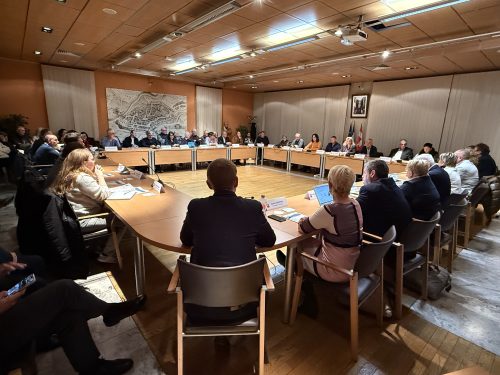 Une salle du conseil bien remplie.